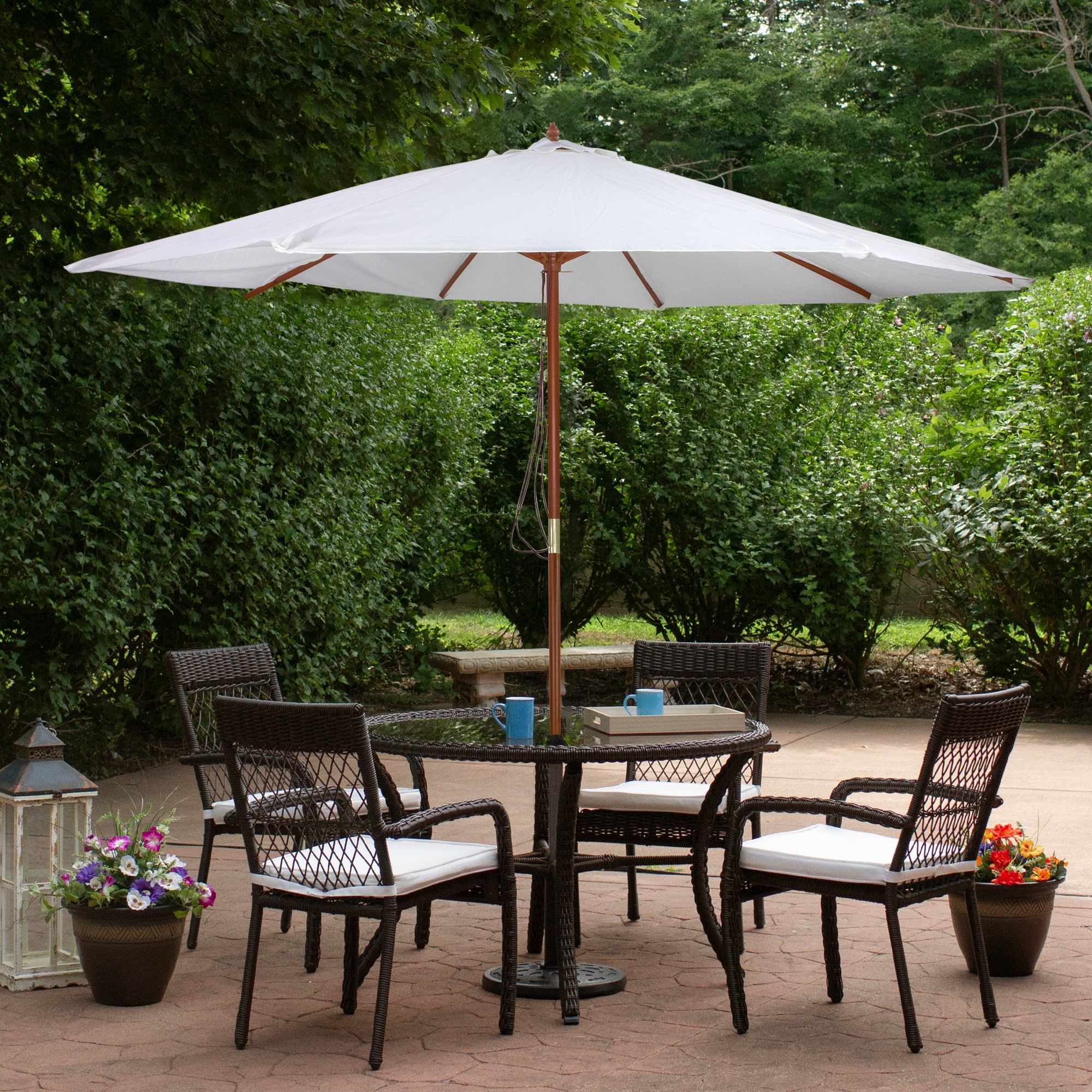 8 patio umbrella with wooden pole Best Choice Products Woodgrain Pattern 10ft 3-Tier Solar w/ 24 LED Lights, Tilt though please note that the base is not included. Galtech 7.5 Ft. Octagonal Hardwood