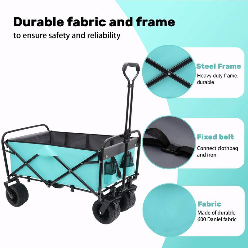 440lbs Collapsible Foldable Wagon Cart - Beach Wagon, Utility Cart, Grocery Cart