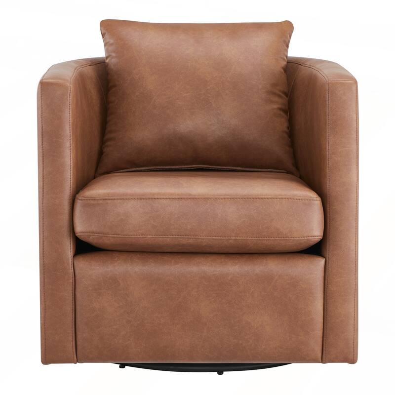 Faux Leather Swivel Barrel Chair