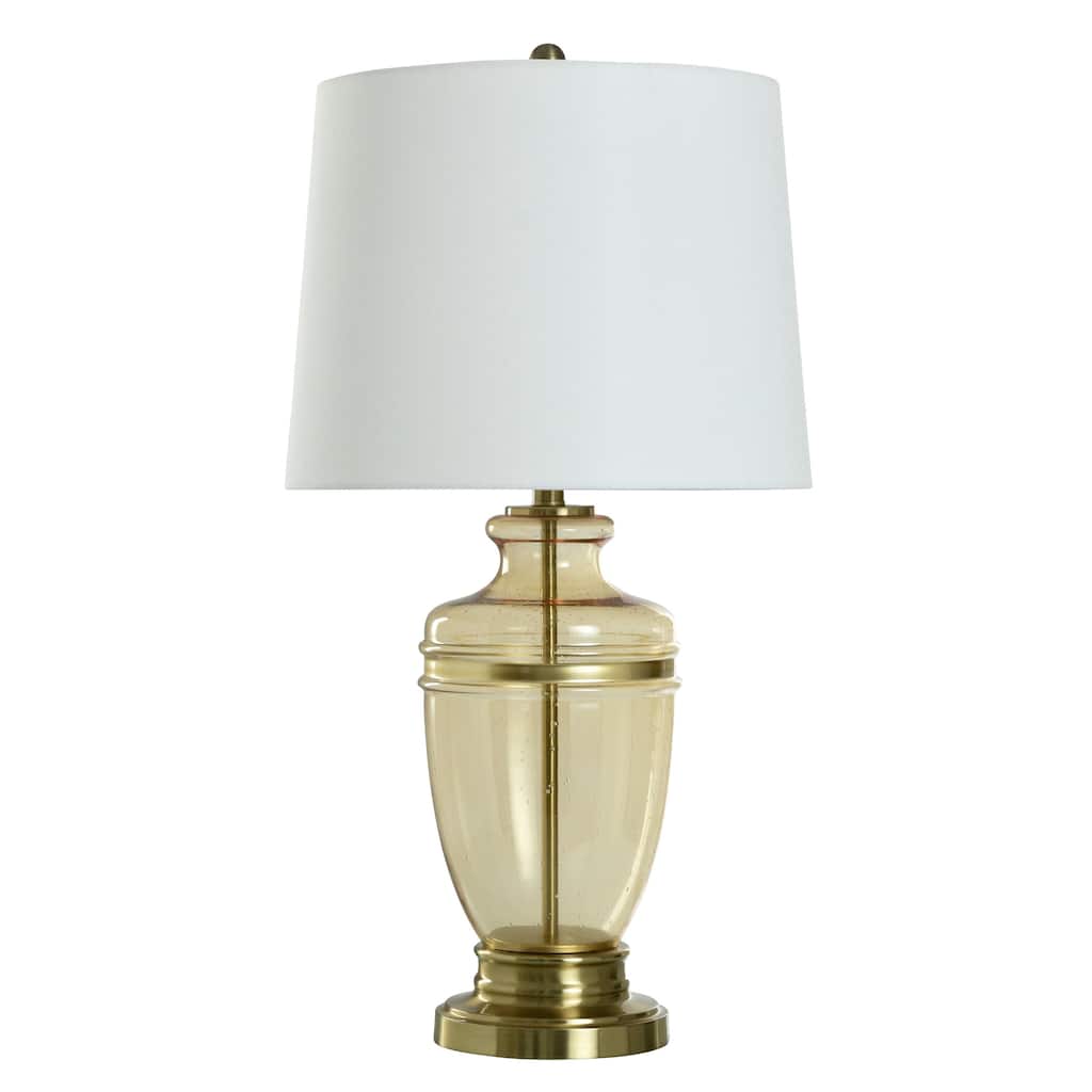 StyleCraft Glass & Steel Table Lamp - Opulence Gold - Off-White Shade
