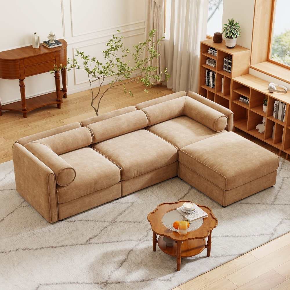 GDFStudio - Everhart Chenille 3-Seater Sofa With 1 Ottoman