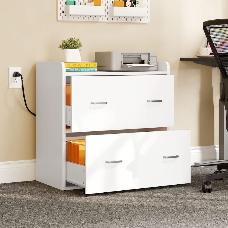 Morin Lateral Filing Cabinet with Charging Station Fits A4 Letter Legal Files White - White