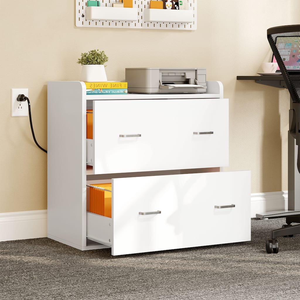 Morin Lateral Filing Cabinet with Charging Station Fits A4 Letter Legal Files White