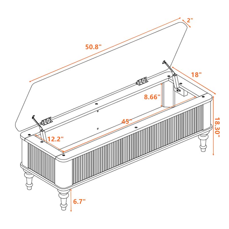 50.8-inch Multi-Functional Storage Ottoman Bench-Solid Rubberwood Bed End Bench with Linen Seat, Storage Bench for Bedroom