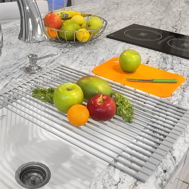 Over the Sink Dish Drying Rack, Foldable Gray Kitchen Drying Mat