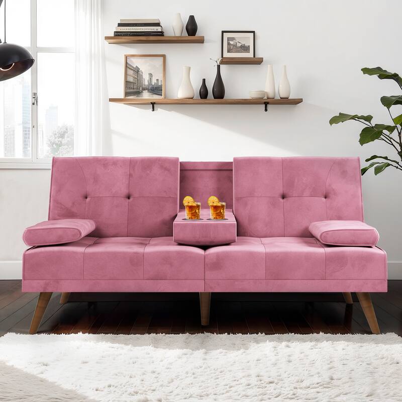 Futzca Futon Couch Sofa Bed, Small Sleeper Sofa Chair Loveseat - Pink