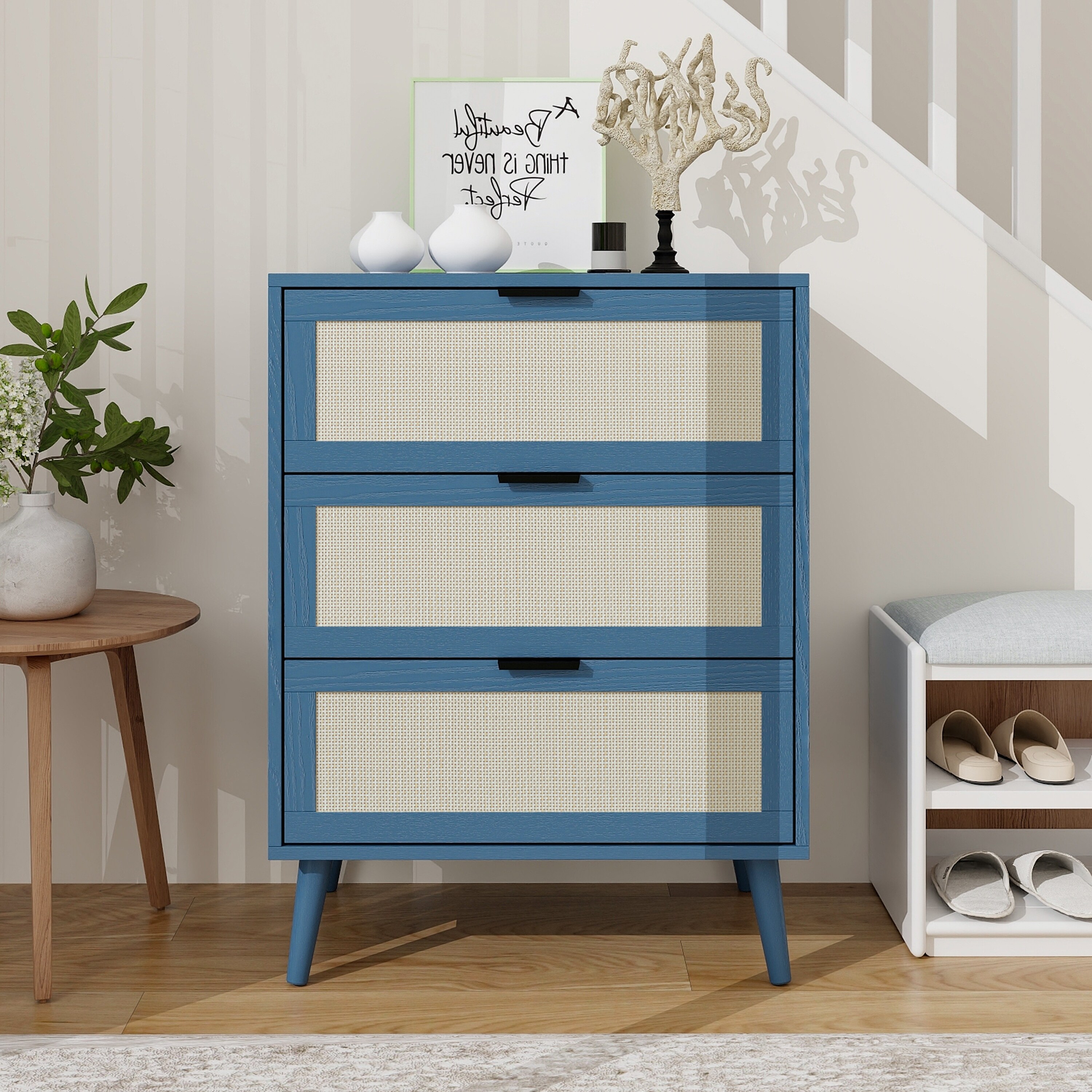3 Drawer Natural Rattan Cabinet for Bedroom & Living Room