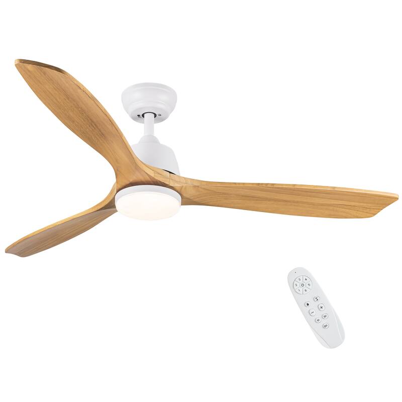 Whisper-Quiet Motor Wooden Ceiling Fan with Light and Remote, 6-Speed Reversible DC Motor, 3-Color Light Settings