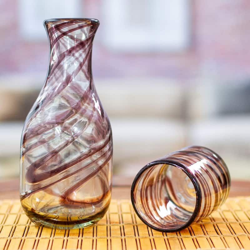 Novica Handmade Hypnotic Handblown Carafe And Glass Set (Pair)