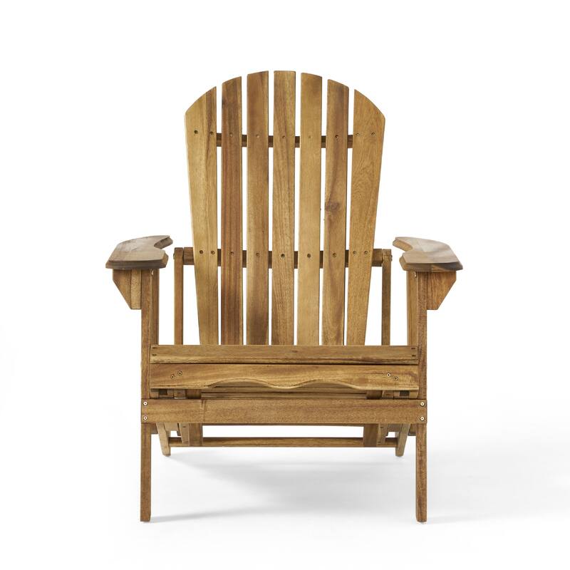 Libo Outdoor Reclining Adirondack Chair, Slatted Light Brown Wood