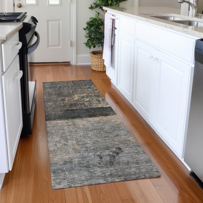 Machine Washable Indoor/ Outdoor Abstract Contemporary Chantille Rug - Coffee - 2'3" x 7'6"