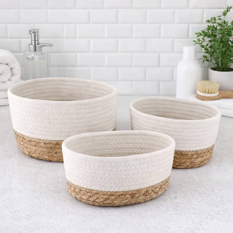 Cotton Storage Baskets Organizer Padang Set of 3 - 9 in. L x 5.9 in. D x 5.3 in. H