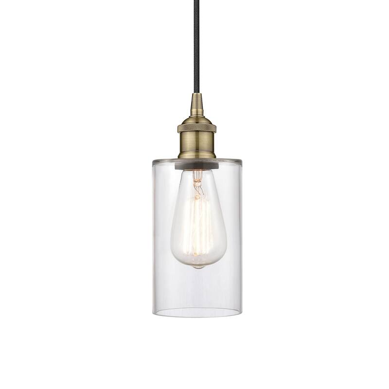 Innovations Lighting 616-1P-10-4 Clymer Pendant Clymer 4" Wide Mini - Antique Brass / Clear