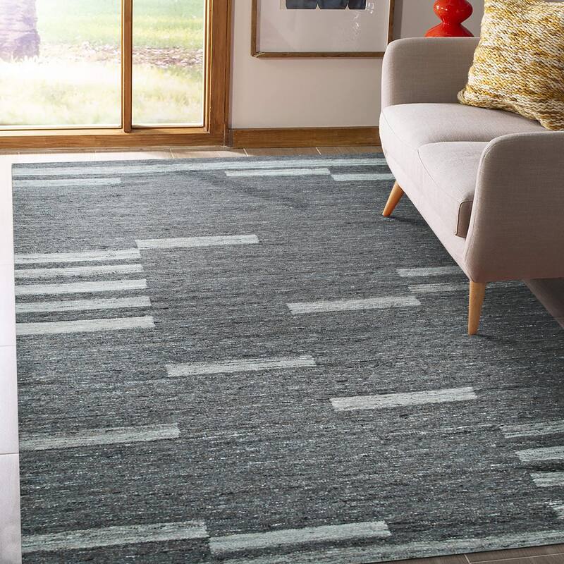 Gray Hand-Woven Wool Contemporary Natural Wool Flat Area Rug, Luxurious Soft Texture for Modern Interiors - L