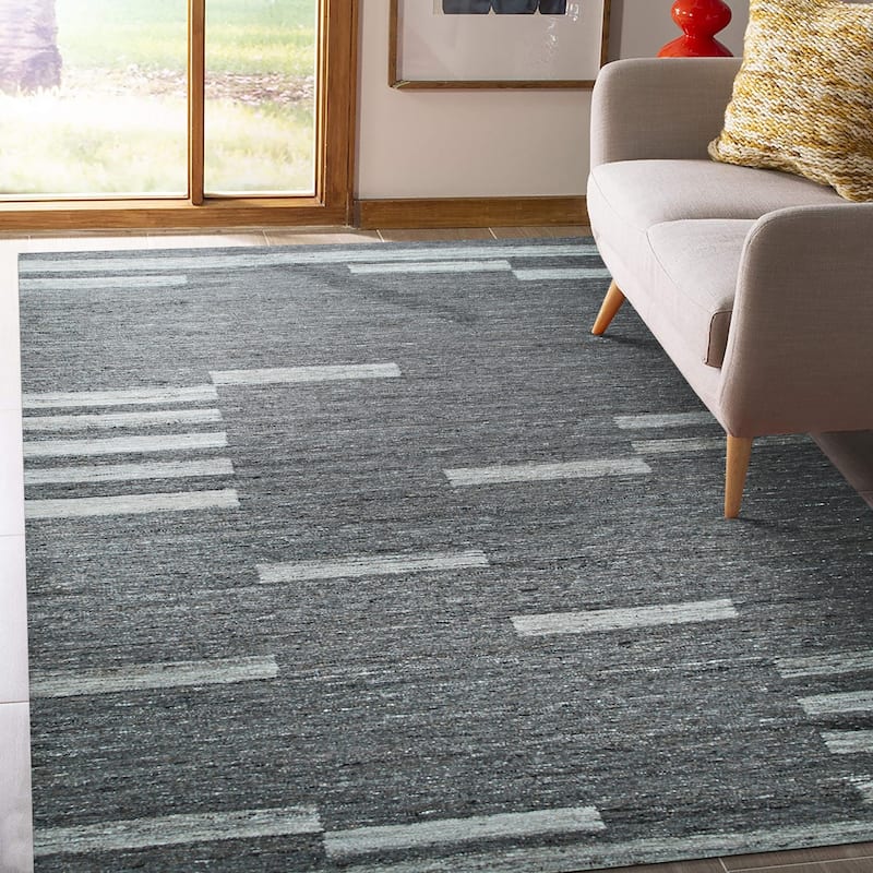 Gray Hand-Woven Wool Contemporary Natural Wool Flat Area Rug, Stylish Soft Texture for Home Spaces - L