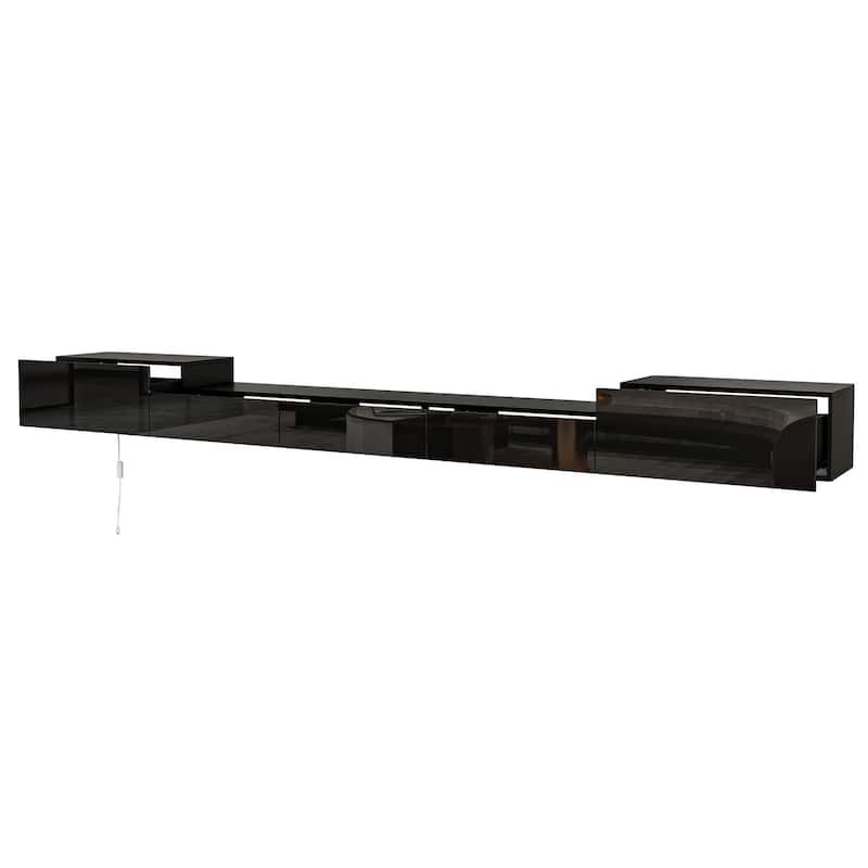 Floating TV Unit,Wall Mounted TV Cabinet Modern High Gloss With Light - 110.2"