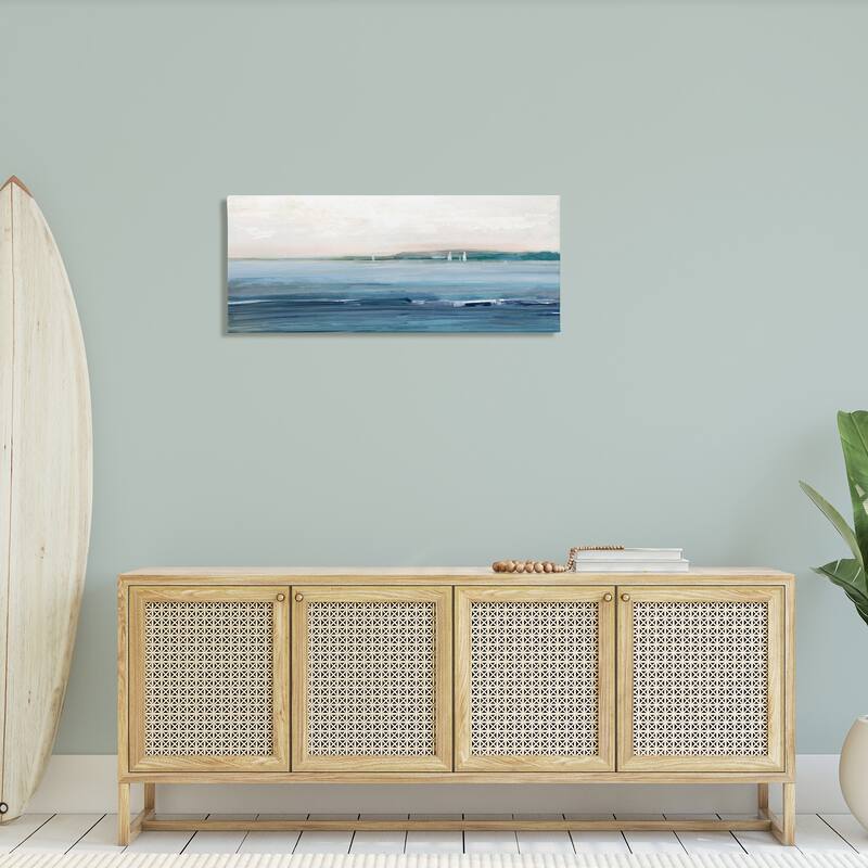 Stupell Morning Sky Abstract Nautical Ocean Landscape Distant Boats Canvas Wall Art - Blue