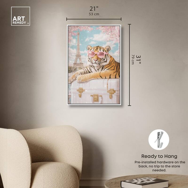 Tiger Luggage Paris Canvas by Art Remedy