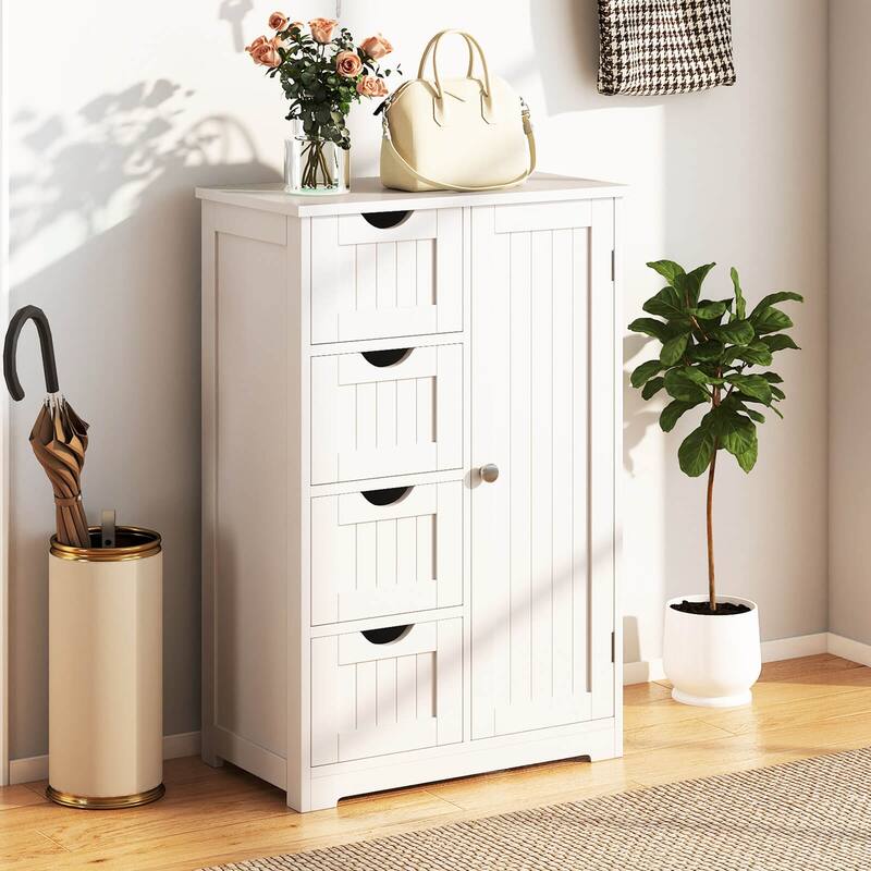 Costway Wooden 4 Drawer Bathroom Floor Cabinet Storage Cupboard 2