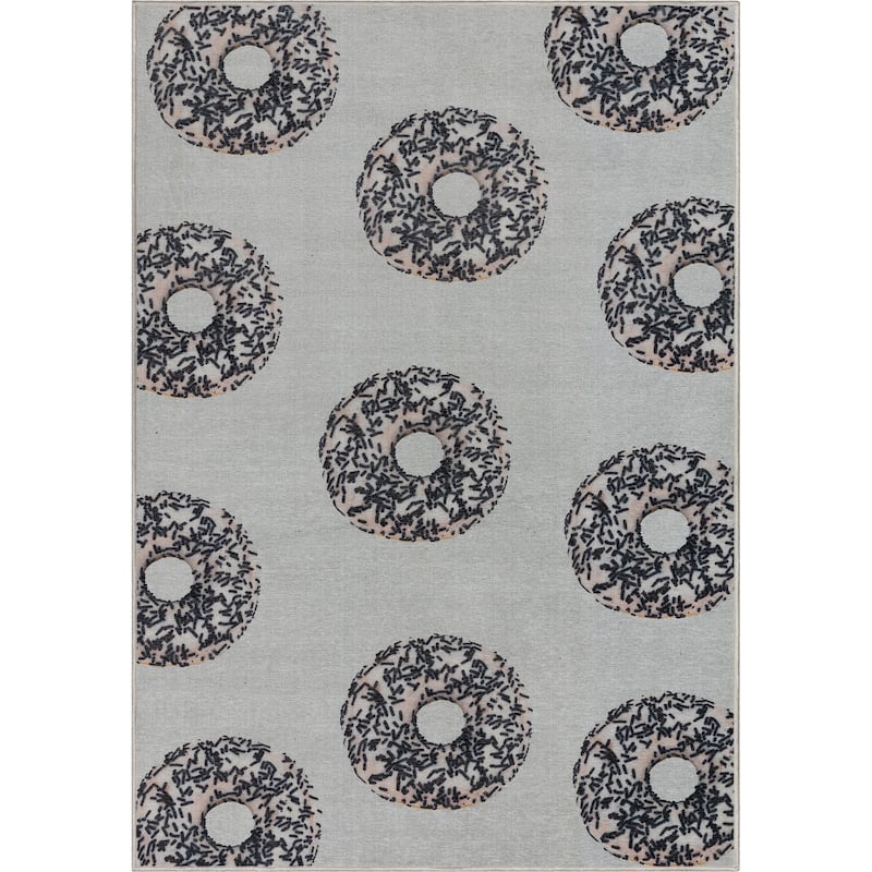 Well Woven Apollo Novelty Easy Clean Area Rug - 5' x 7' - Sprinkles Donut Black
