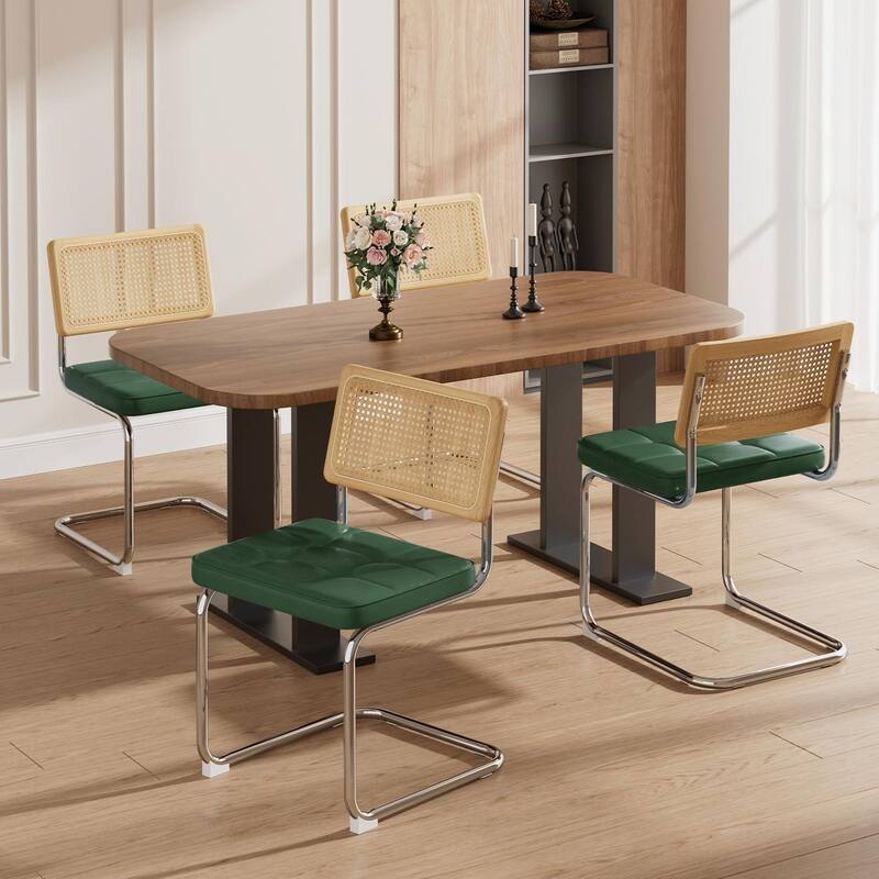 Set of 2 Modern Dining Chairs - Mid-Century Breuer Design, Upholstered Faux Leather with Solid Wood Back