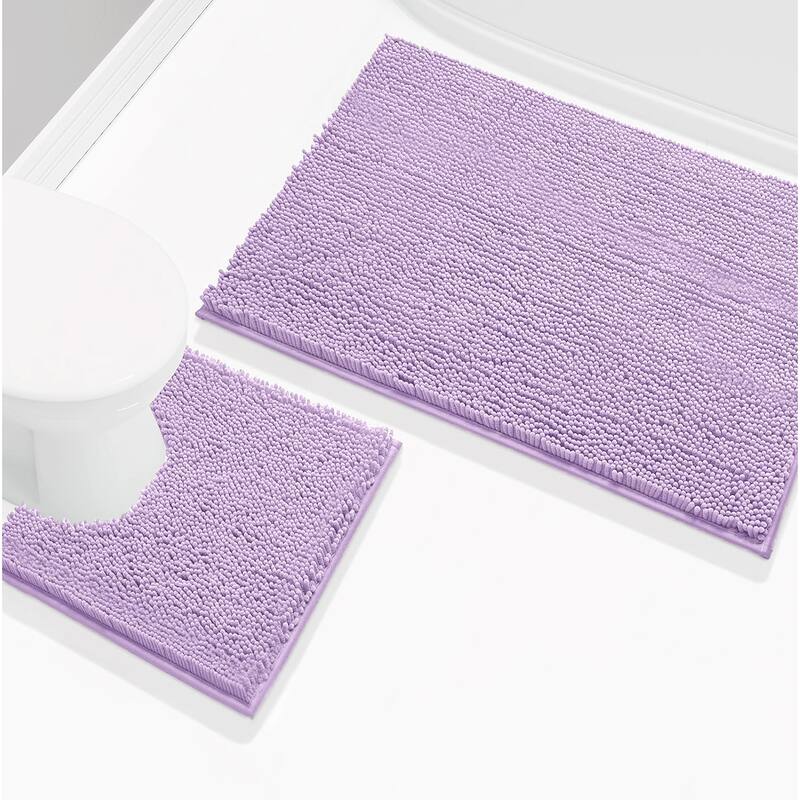 2 Piece Set Lavender Soft Cozy Plush Chenille Bath Mat Bathroom Rug - Lavender - 47"x27"R+19"x19"U