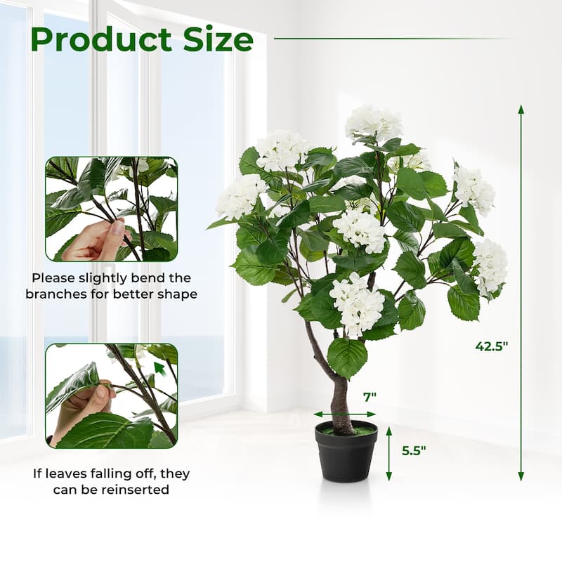 Gymax 2 Pack Artificial Hydrangea Tree Fake Floral Plant w/ 11 White