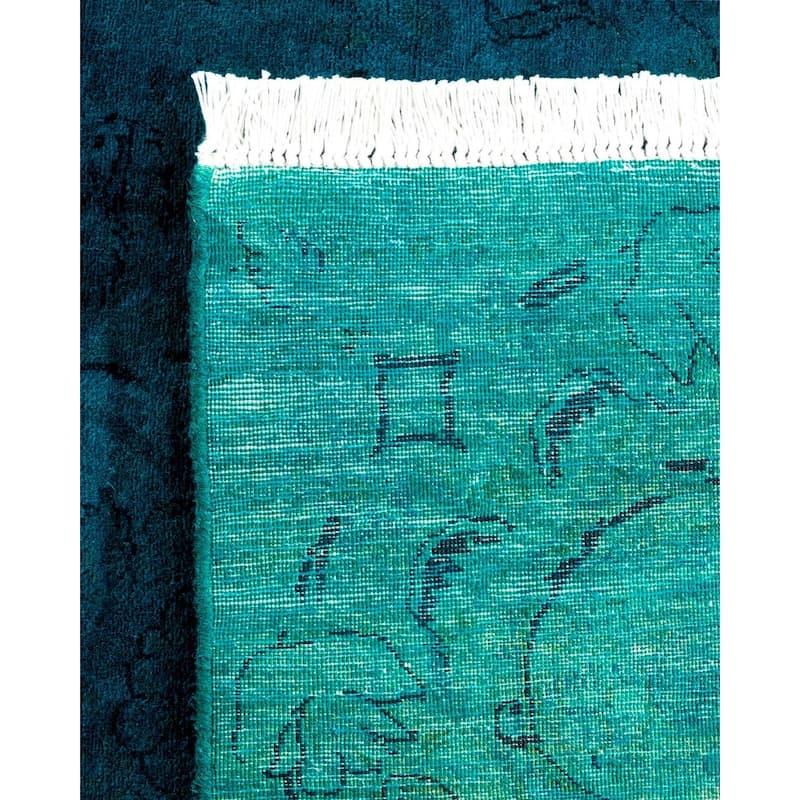 Overton Hand Knotted Wool Vintage Inspired Modern Contemporary Overdyed Blue Area Rug - 6' 2" x 9' 2"