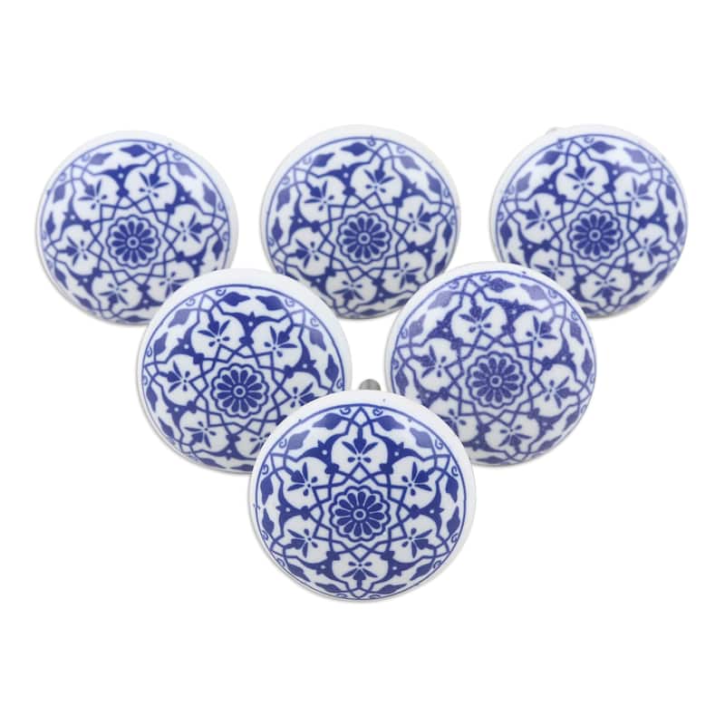 Novica Handmade Blue Meditations Ceramic Knobs (Set Of 6)