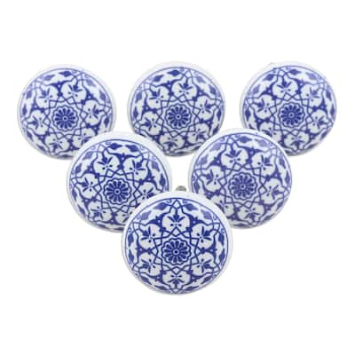 Novica Handmade Blue Meditations Ceramic Knobs (Set Of 6)