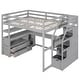 preview thumbnail 9 of 30, Full Size Grey Loft Bed with Desk, Shelves, Storage Staircase, and Two Built-in Drawers for Maximized Space