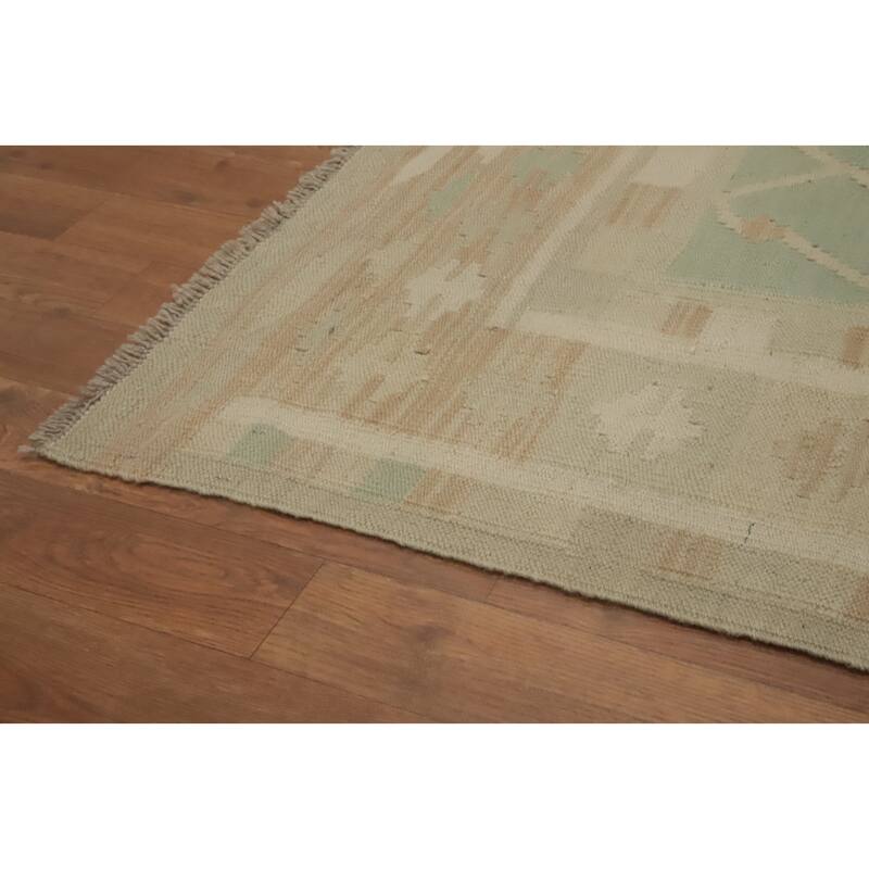 Hand Woven Oriental 100% Wool Carpet Southwestern Tribal Green Kilim Area Rug - 6' 8'' X 4' 7''