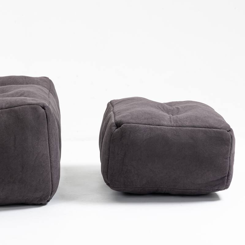 Velvet Floor Bean Bag Lounge Recliner Chair & Ottoman Set