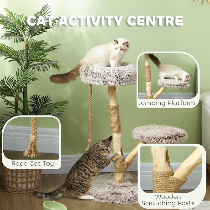PawHut 35 Inch Moden Cat Tree Tower with Wooden Scratching Post, Brown