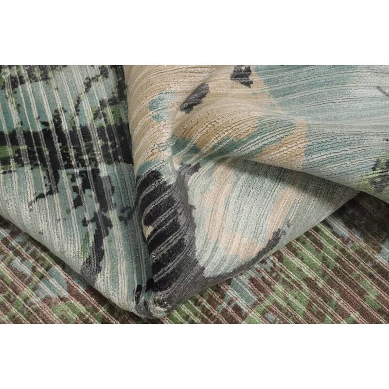 Hand Knotted Oriental Viscose Silk Carpet Modern Pictorial Multi-Colored Abstract Area Rug - 6' 8'' X 4' 6''
