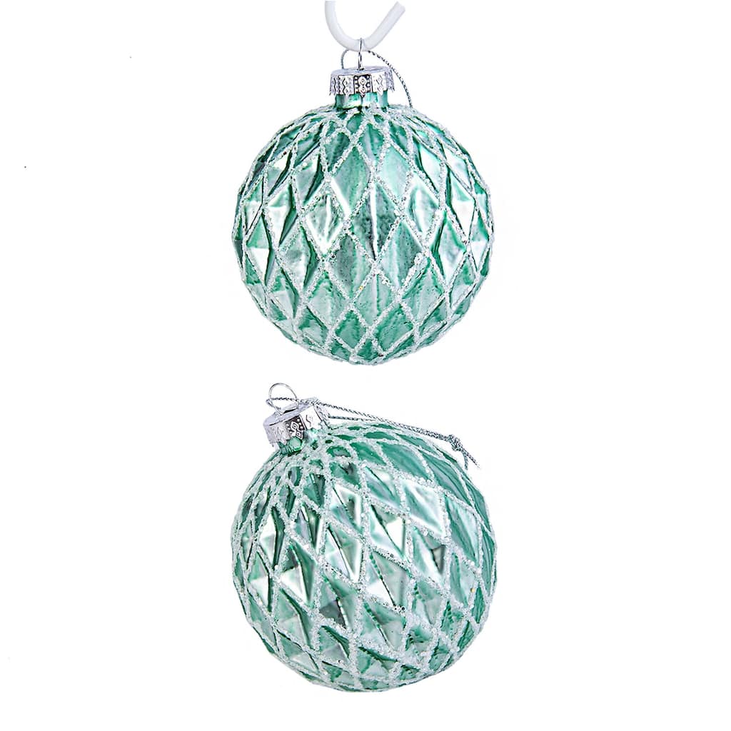 Green Spehere Glass Christmas Tree Ornament Set of 2 - 3.15"