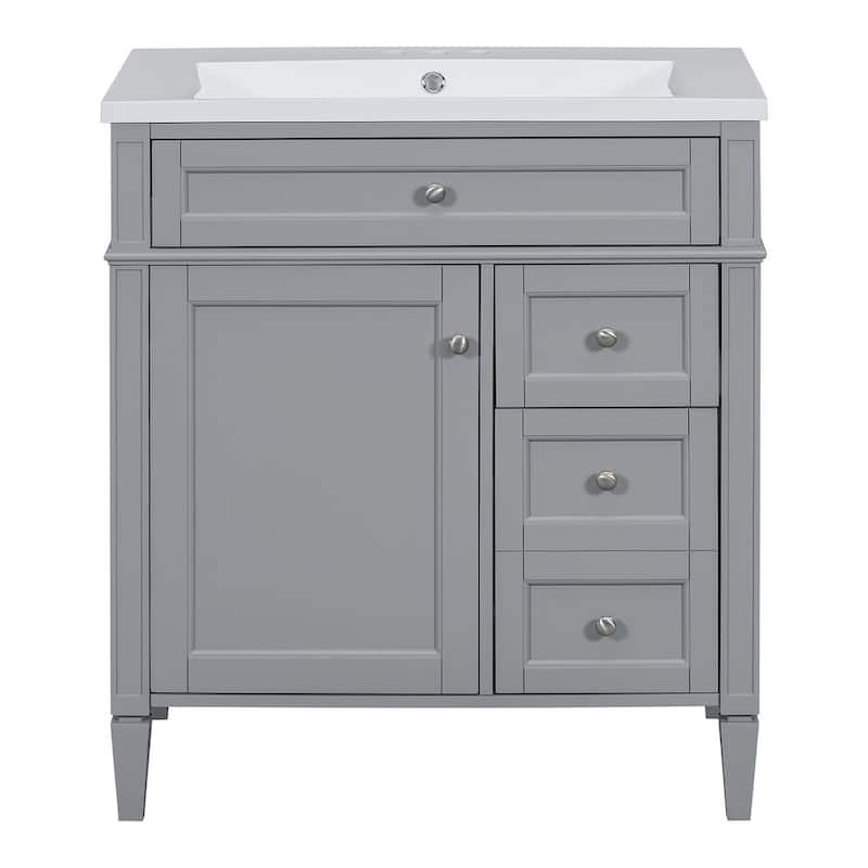 30" Modern Bathroom Vanity with Top Sink and 2 Drawers and a Tip-out Drawer