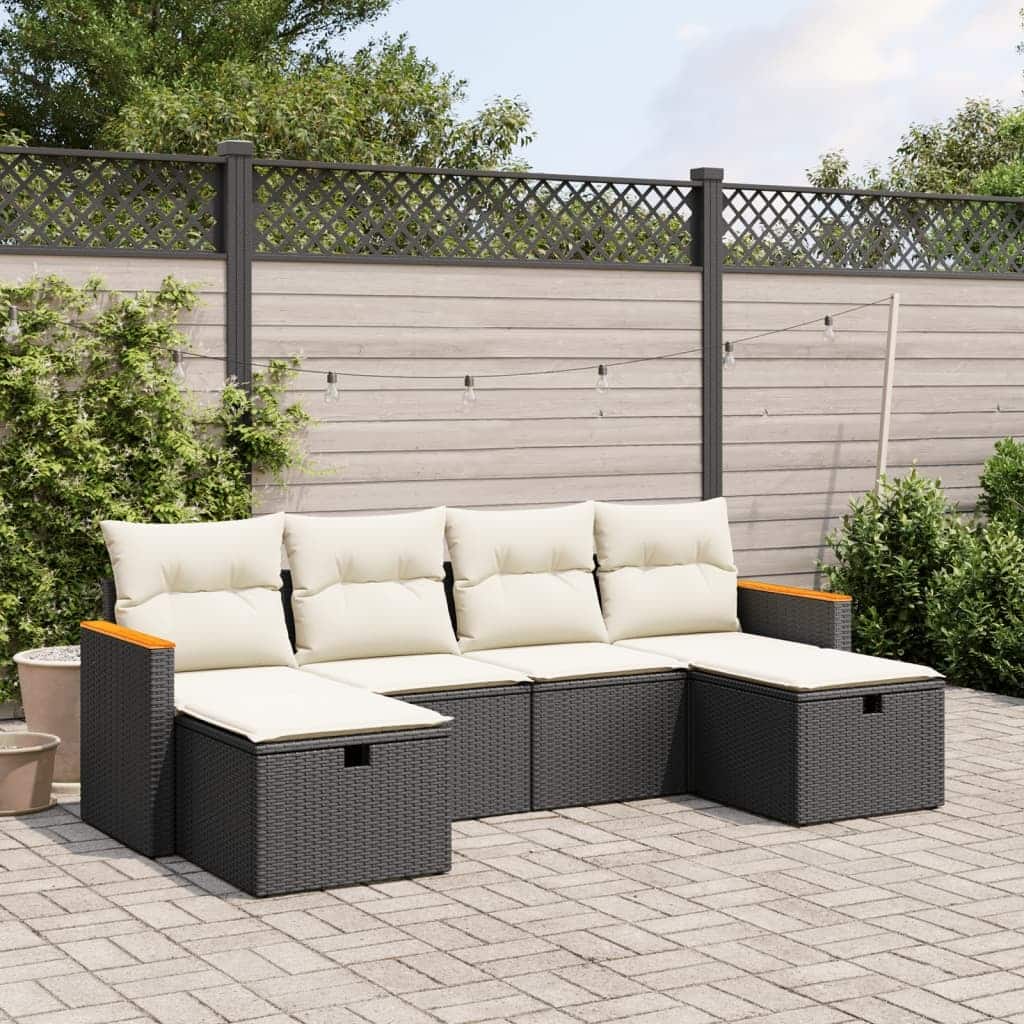 vidaXL Patio Sofa Set with Cushions Outdoor Furniture 6 Piece Poly Rattan