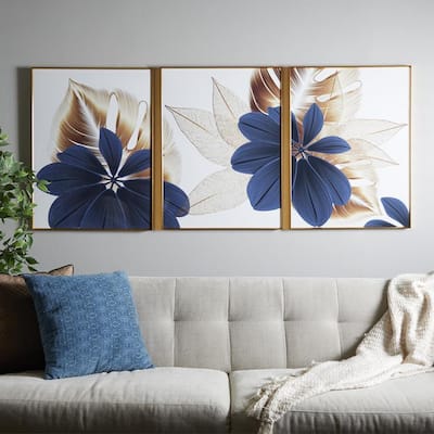 Floral & Botanical Inspired Set of 3 Framed Panels Wall Art - Multi-Color