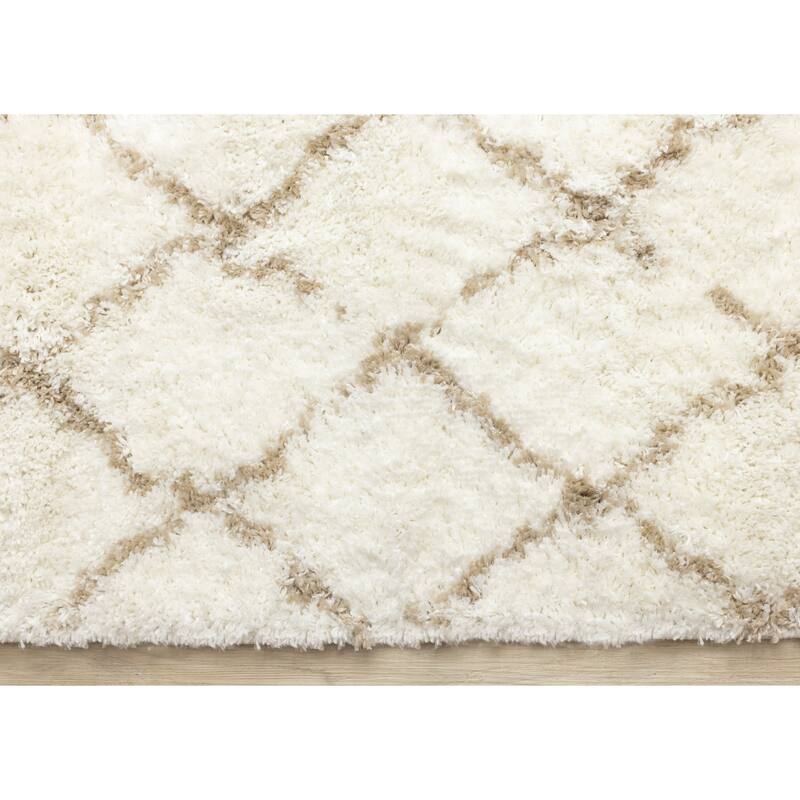 Modern Geometric Soft Shag Rug in Cream Beige