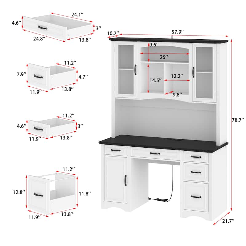 Executive Desk Computer Desk with Hutch Charging Station Workstation