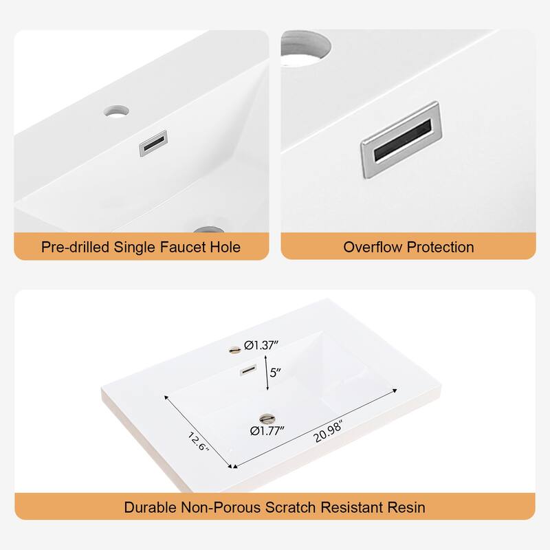 Prismis 24" 30" Wall-Mount Premium Bathroom Vanity with Integrated Sink