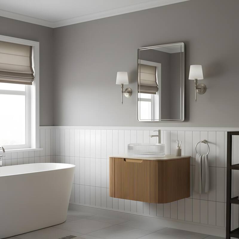 Floating Bathroom Vanity with Transparent Round Glass Basin