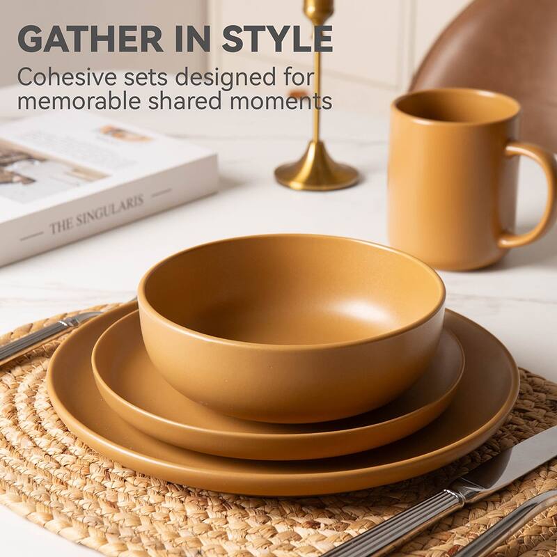 12PCS Stoneware Dinnerware Set, Microwave Dishwasher Safe Stackable