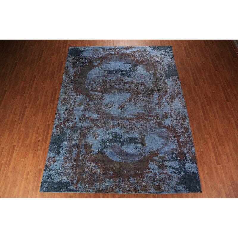 All-Over Blue Abstract Indian Area Rug Handmade Wool Carpet - 9'11"x 13'2"