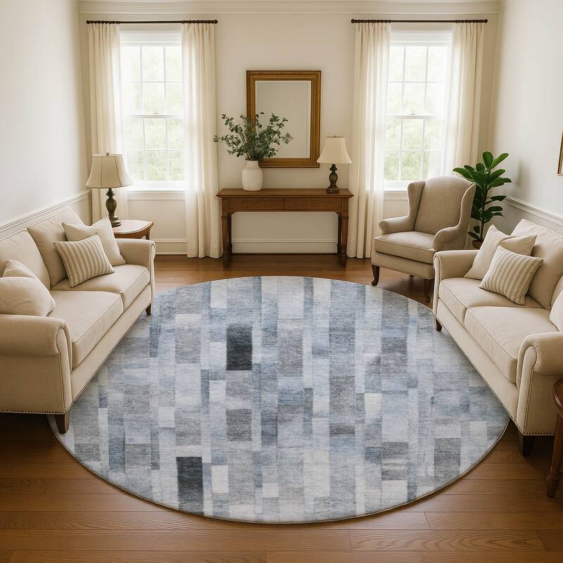 Premium Washable Super Soft Geo Stripe Mayfield Rug - Blue - 8' x 8'