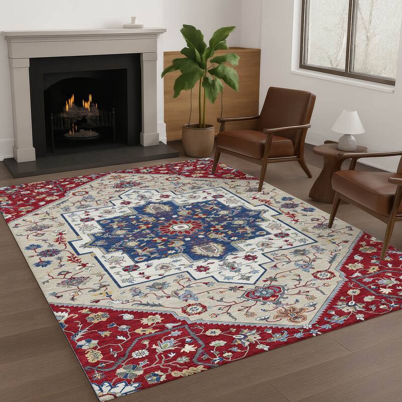 Machine Washable Indoor/ Outdoor Traditional Kolkata Chantille Rug