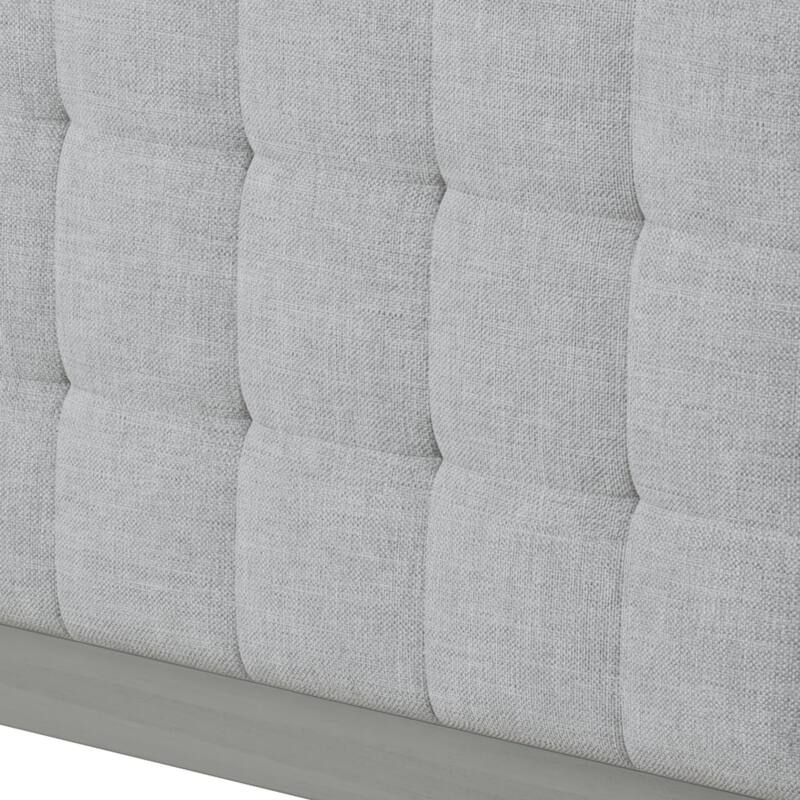 Roomfitters Solid Wood Platform Bed Frame, Mid-Century Upholstered Foundation with Tufted Headboard and Slats, Grey