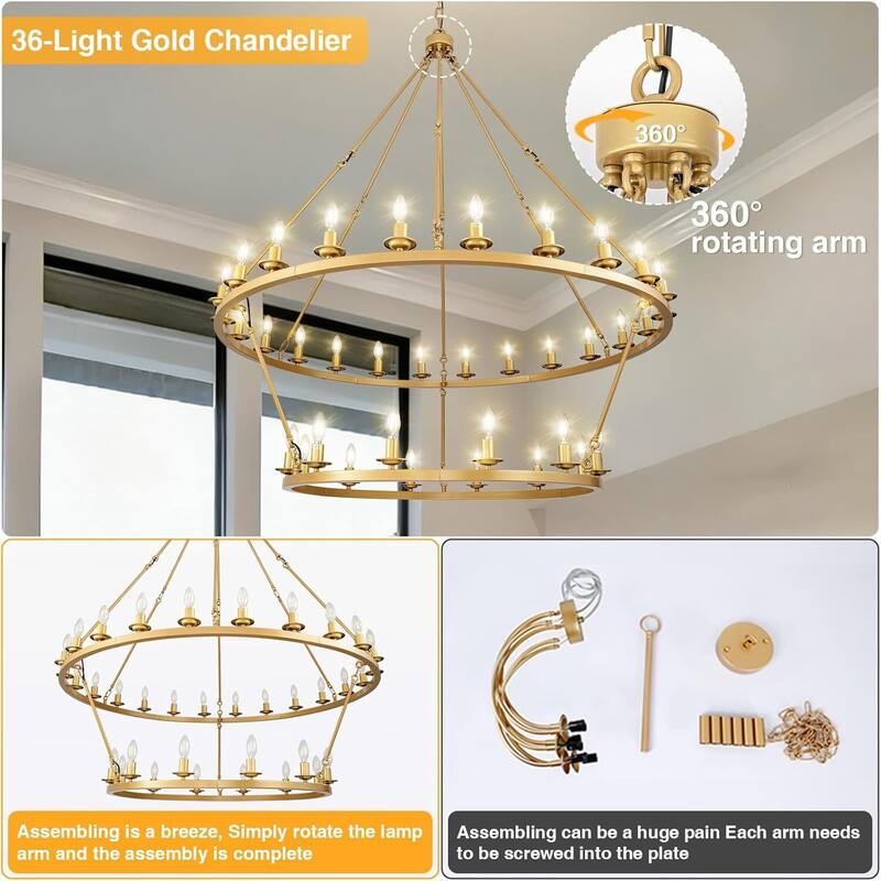 Luxury Wheel Chandelier, 16-54 Lights Single or Double Layer Round Pendant Light