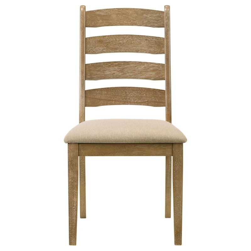 Danie Dining Side Chair Set of 2, Ladderback, Brown Wood, Beige Fabric